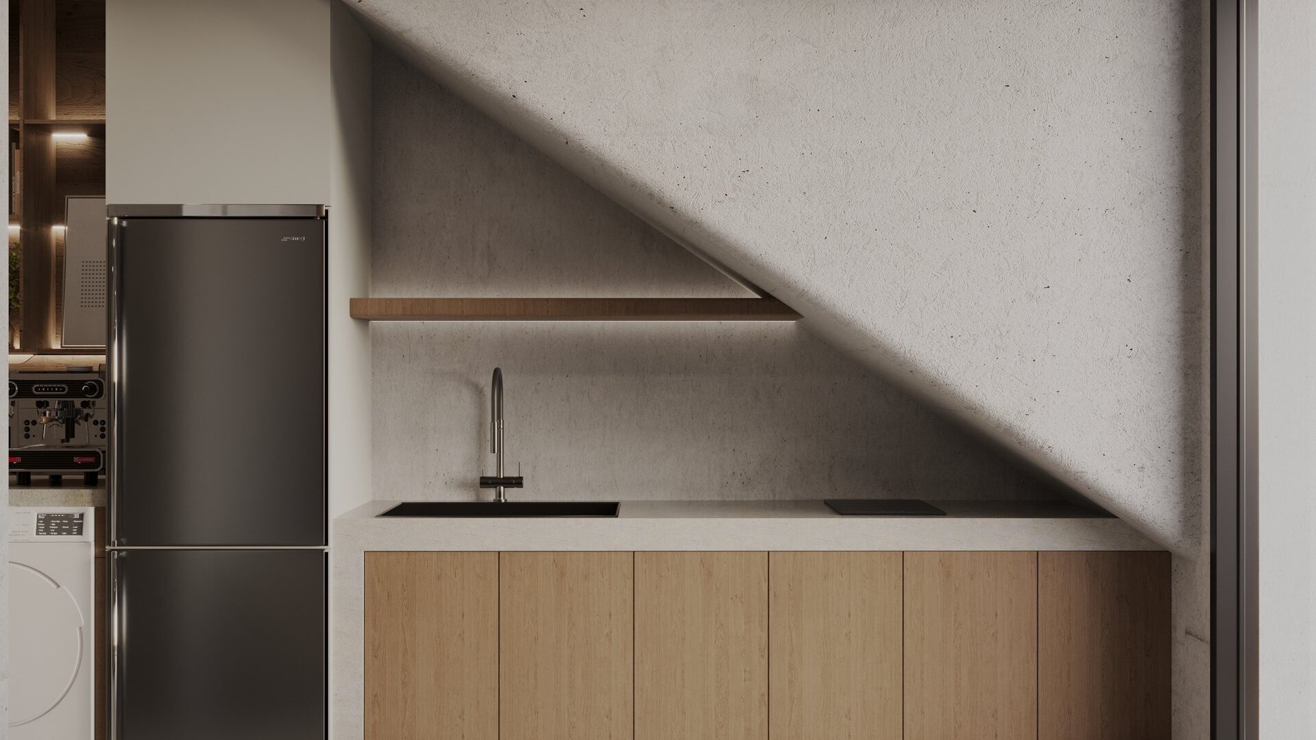 Kitchen under stair at SOLACE Residence, Abianbase