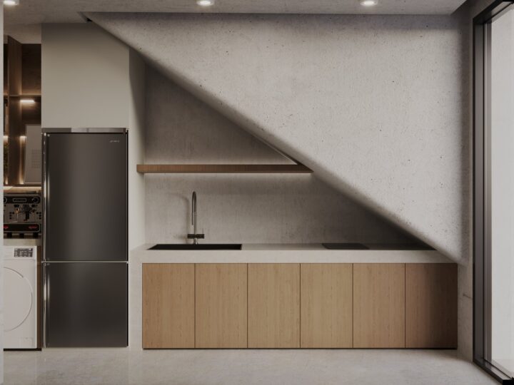 Kitchen under stair at SOLACE Residence, Abianbase