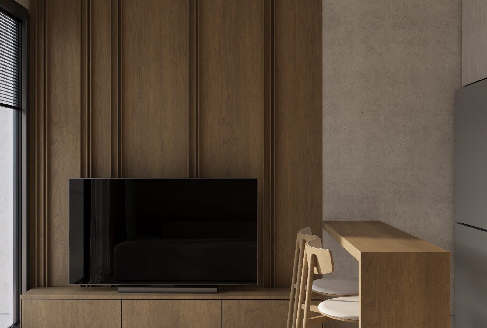 Tv wall at SOLACE Residence, Abianbase