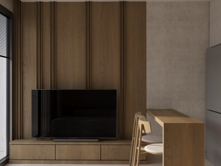 Tv wall at SOLACE Residence, Abianbase